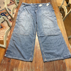 GOOD AMERICAN Blue Linen Blend Wide Leg Jeans Size 24 Plus